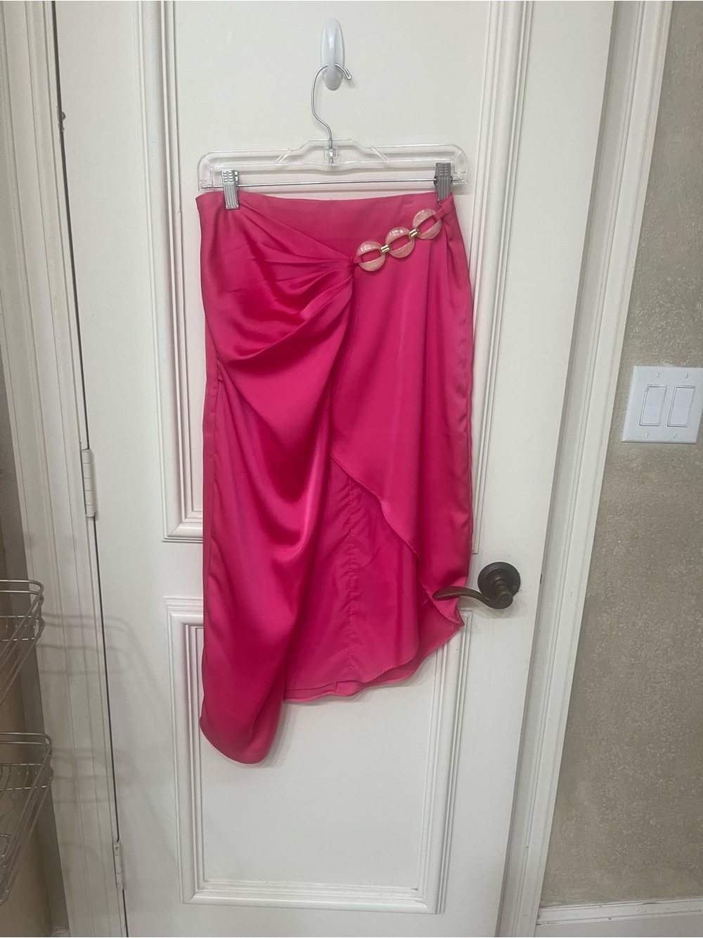 DO+BE Fuchsia Satin High-Low Wrap Skirt with Ring Accents M